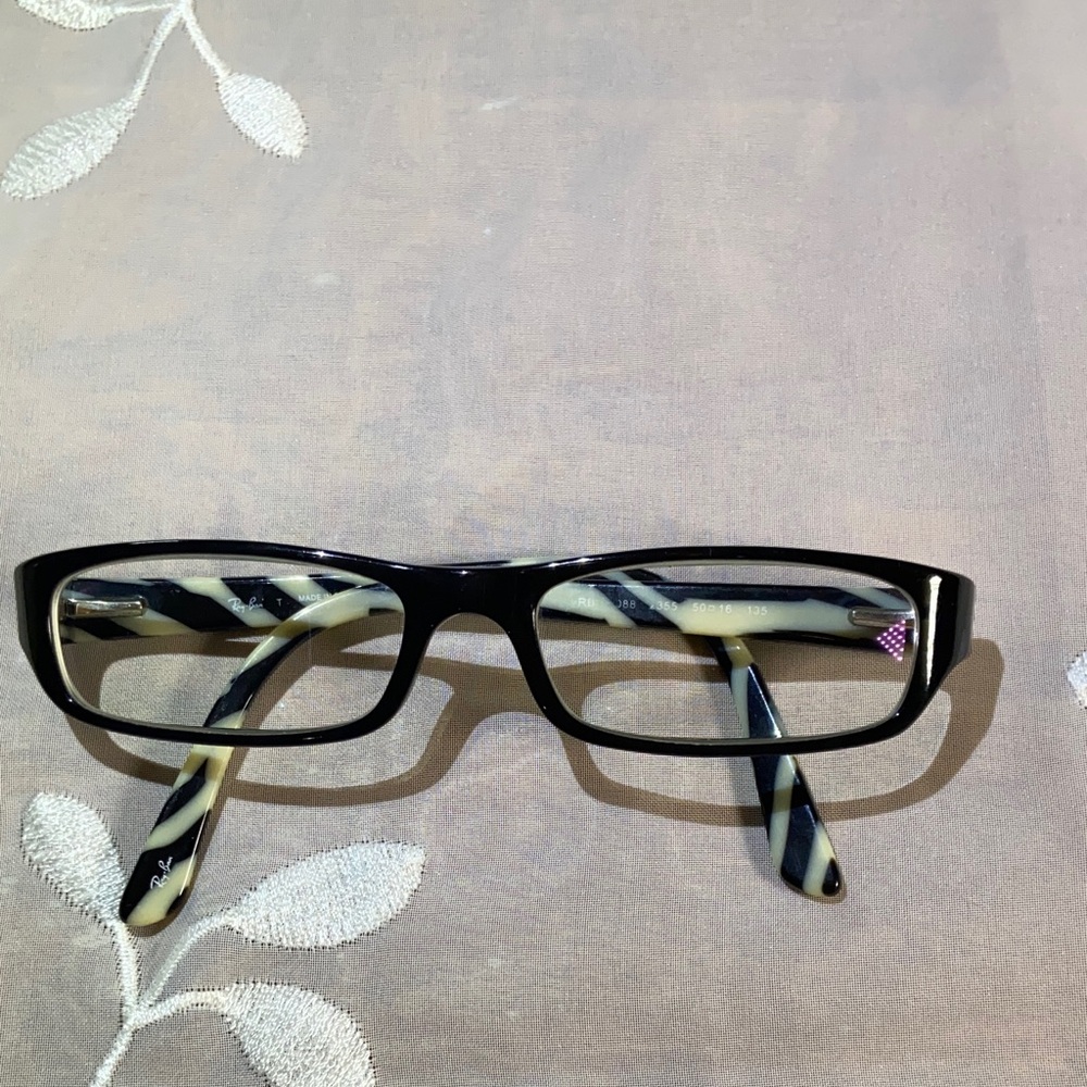 Black and Cream Rectangular bold Ray-Ban Frame Glasses zebra pattern